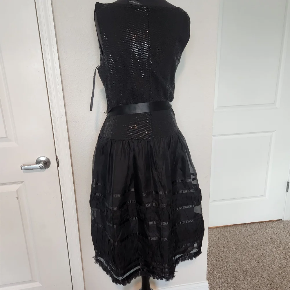 St. John Black Pleated Mini Sundress Scoop Neck
